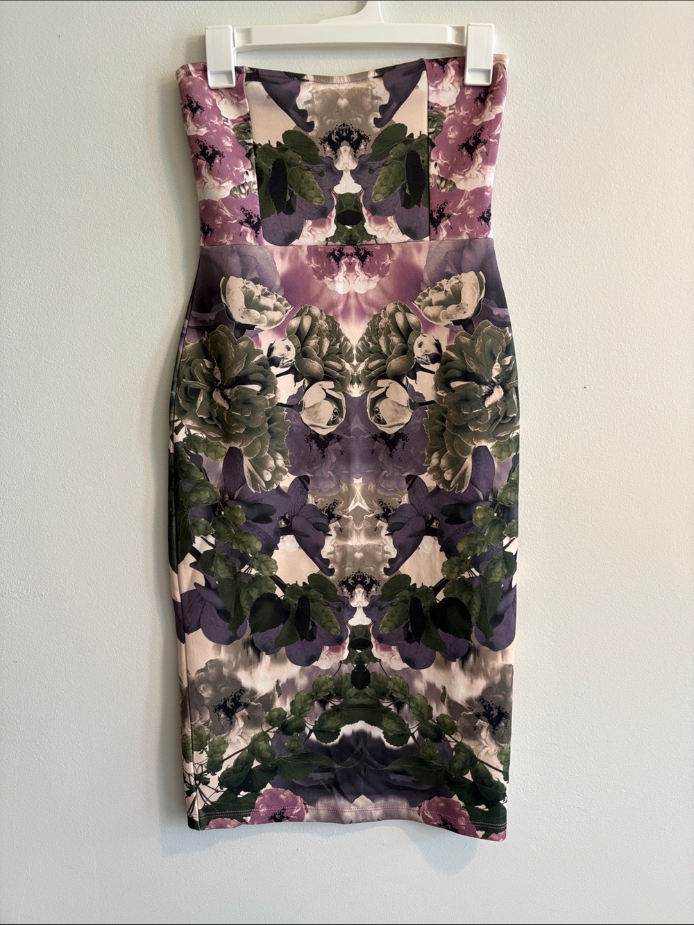 ASOS- Floral Strapless Bodycon Dress in Purple and Green